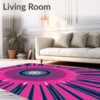 Radiant Pink White Navy Sunburst Rug