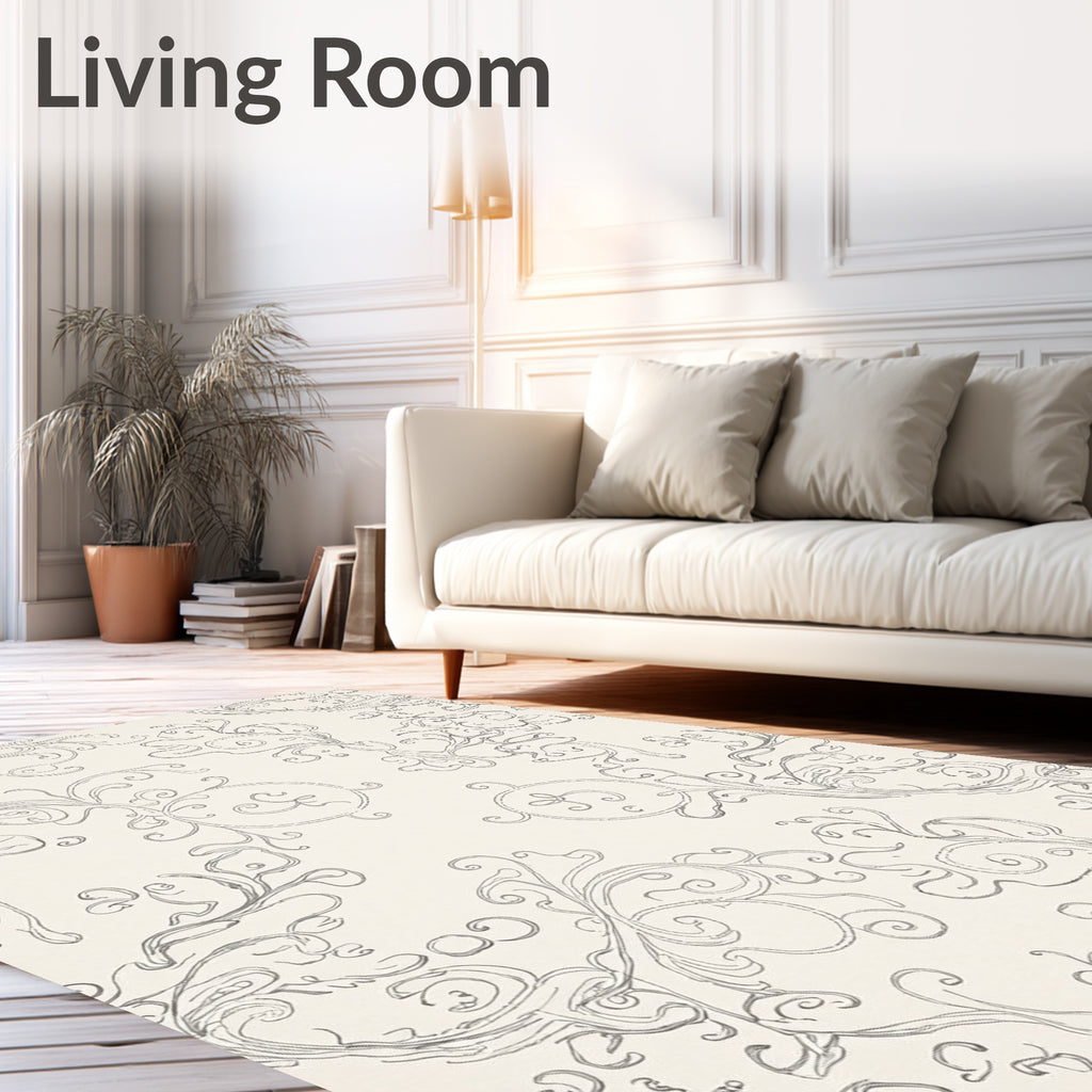 Elegant Gray Flourish Scrollwork Rug