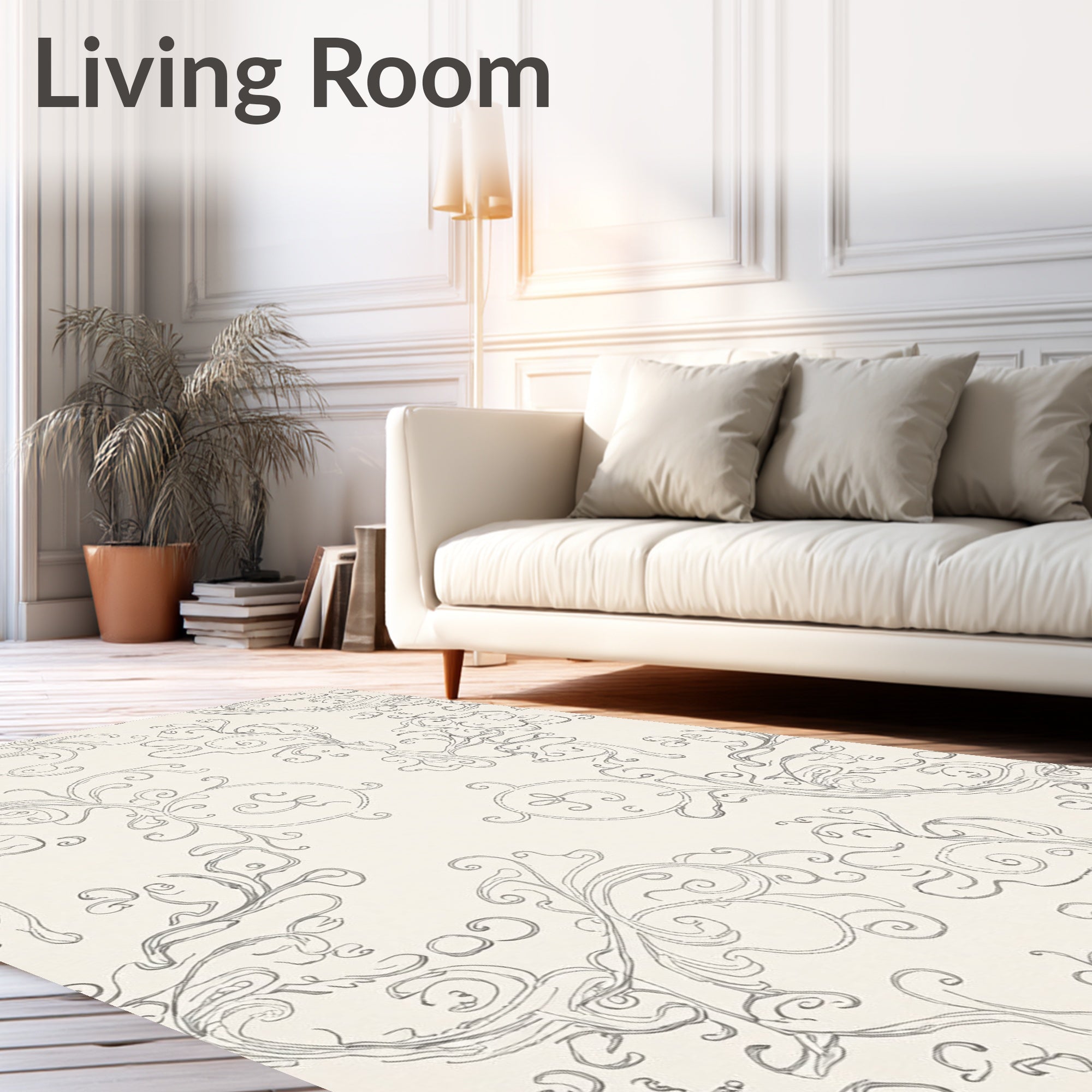 Elegant Gray Flourish Scrollwork Rug