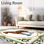Brown Horse Oval Frame Scrollwork Rug