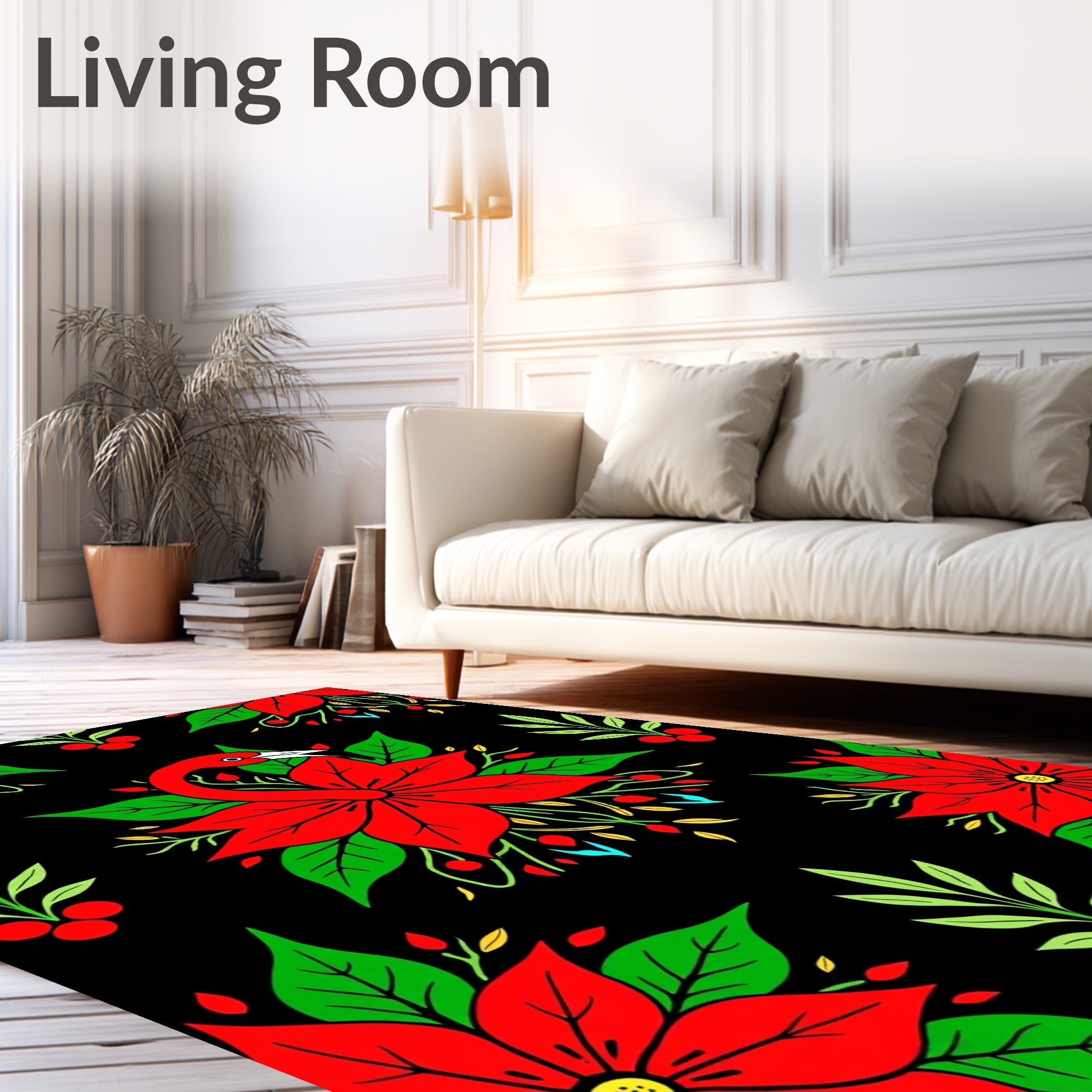 Fanciful Red Flamingo Poinsettia Garland Rug
