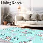 Whimsical Pastel Figure Flower Motif Rug
