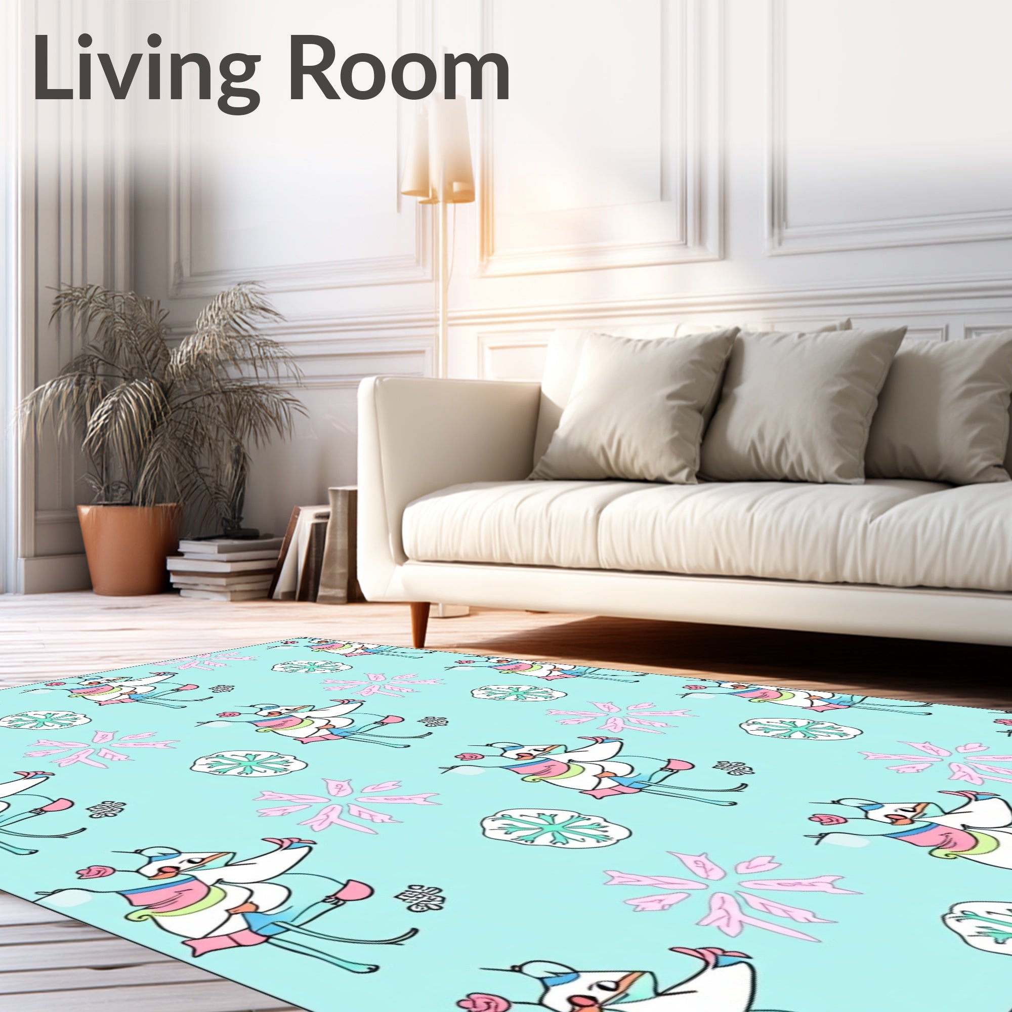 Whimsical Pastel Figure Flower Motif Rug