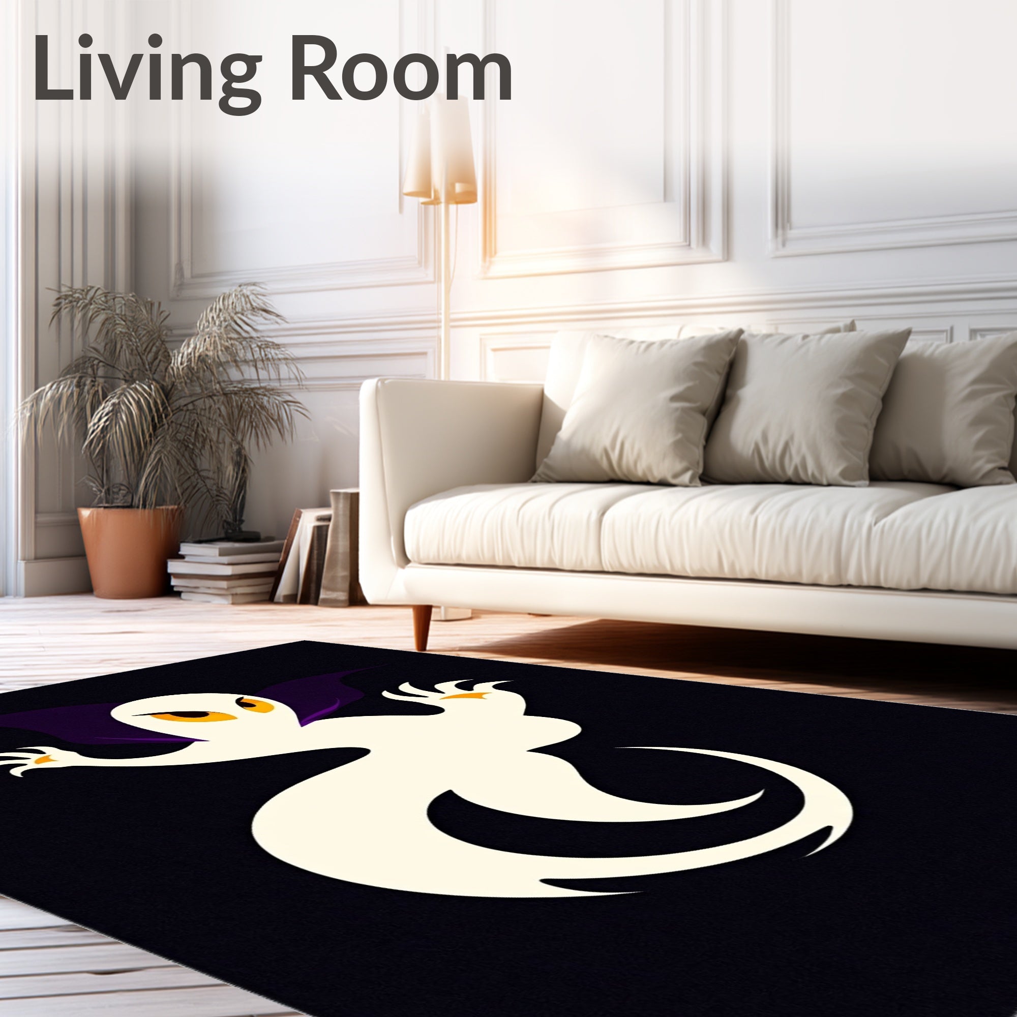 Spooky Cream Ghost Bat Figure Rug