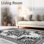 Black White Floral Mandala Border Rug