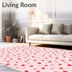 Red Hearts All Over Pink Background Rug