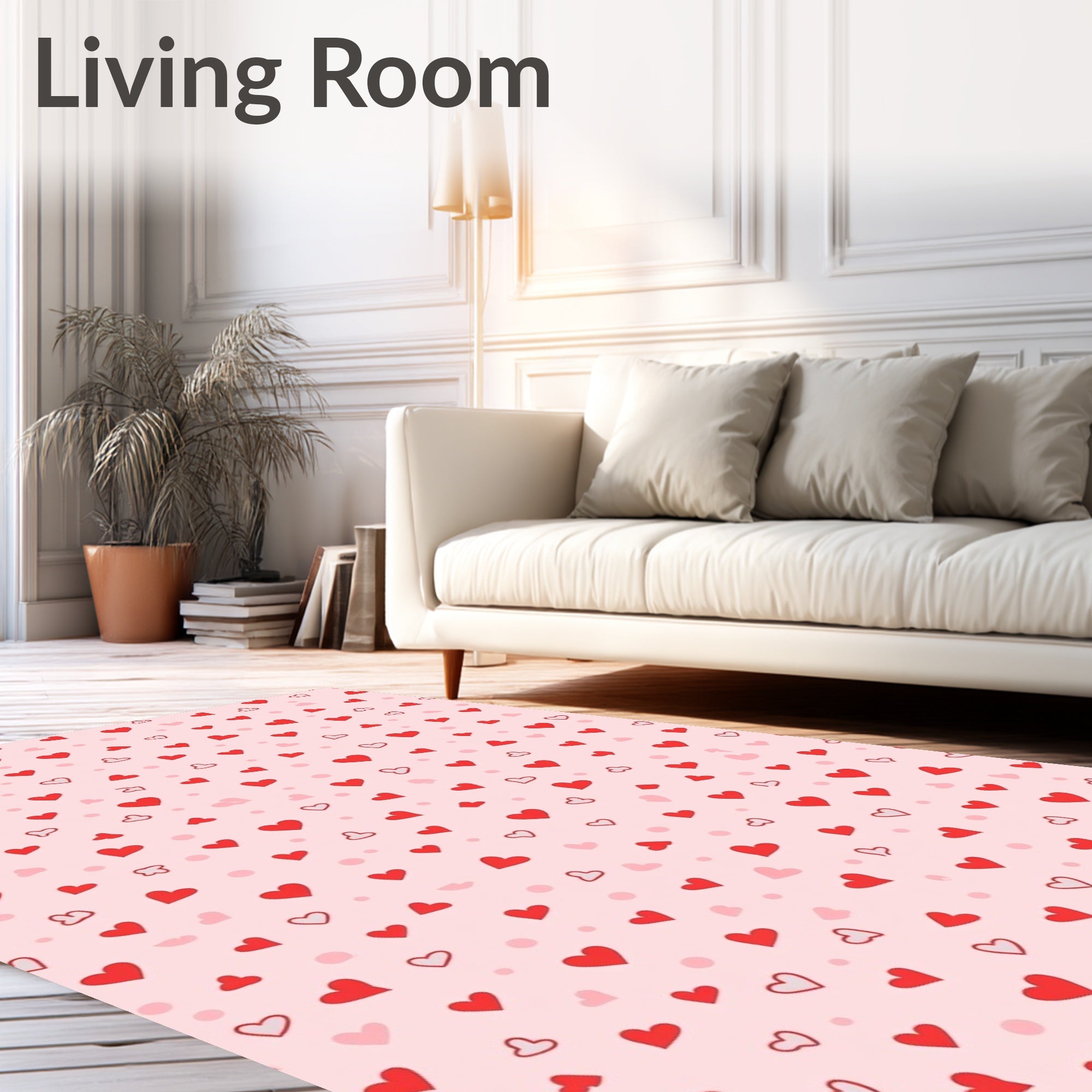 Red Hearts All Over Pink Background Rug