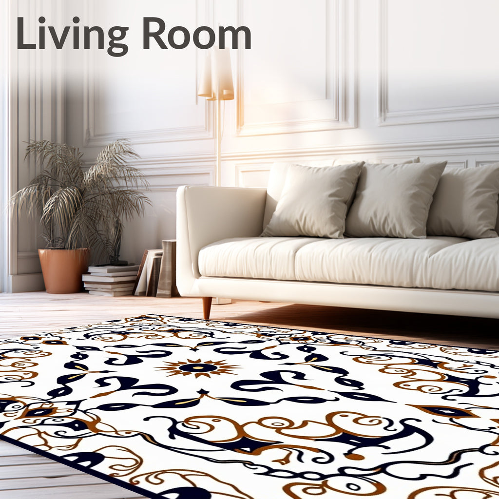 Elegant White Ivory Scroll Medallion Rug