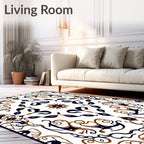Elegant White Ivory Scroll Medallion Rug