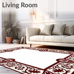 Dark Red Floral Scroll Border Rug