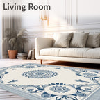 Classic Blue Floral Medallion Border Rug