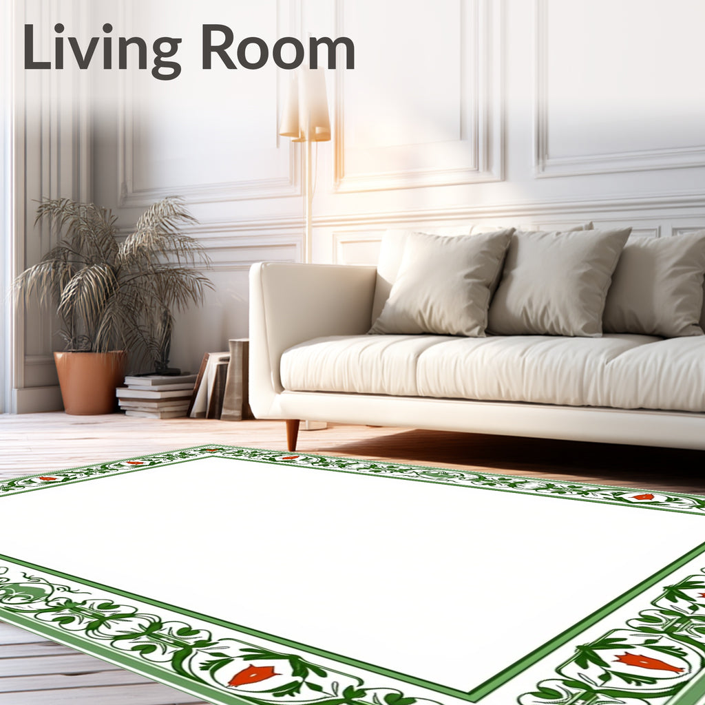 Green Floral Border with Red Accents Rug
