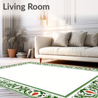 Green Floral Border with Red Accents Rug