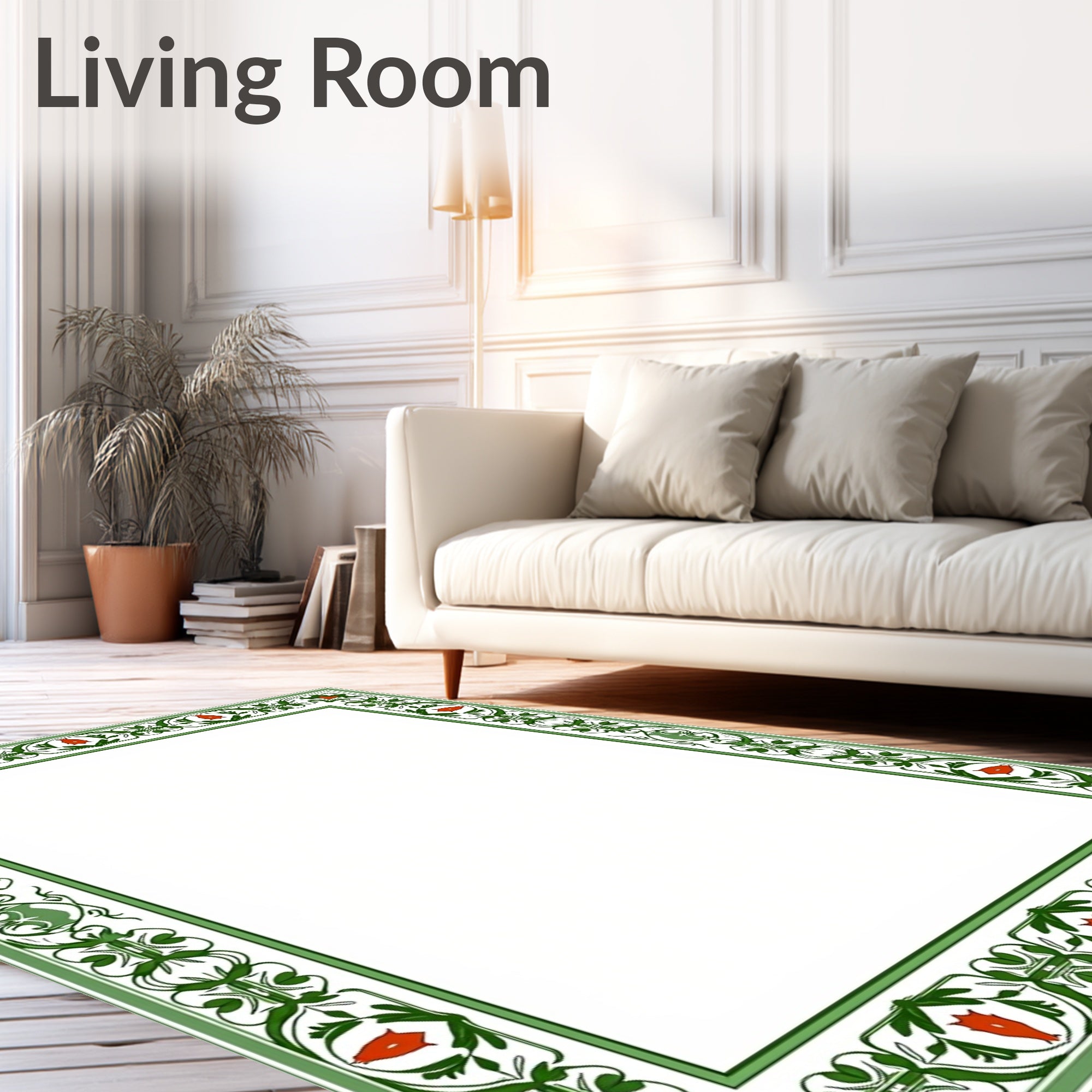 Green Floral Border with Red Accents Rug