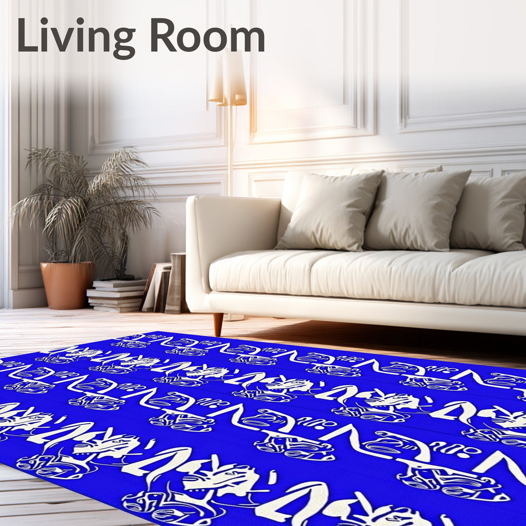 Bold Abstract Blue White Figure Repeats Rug
