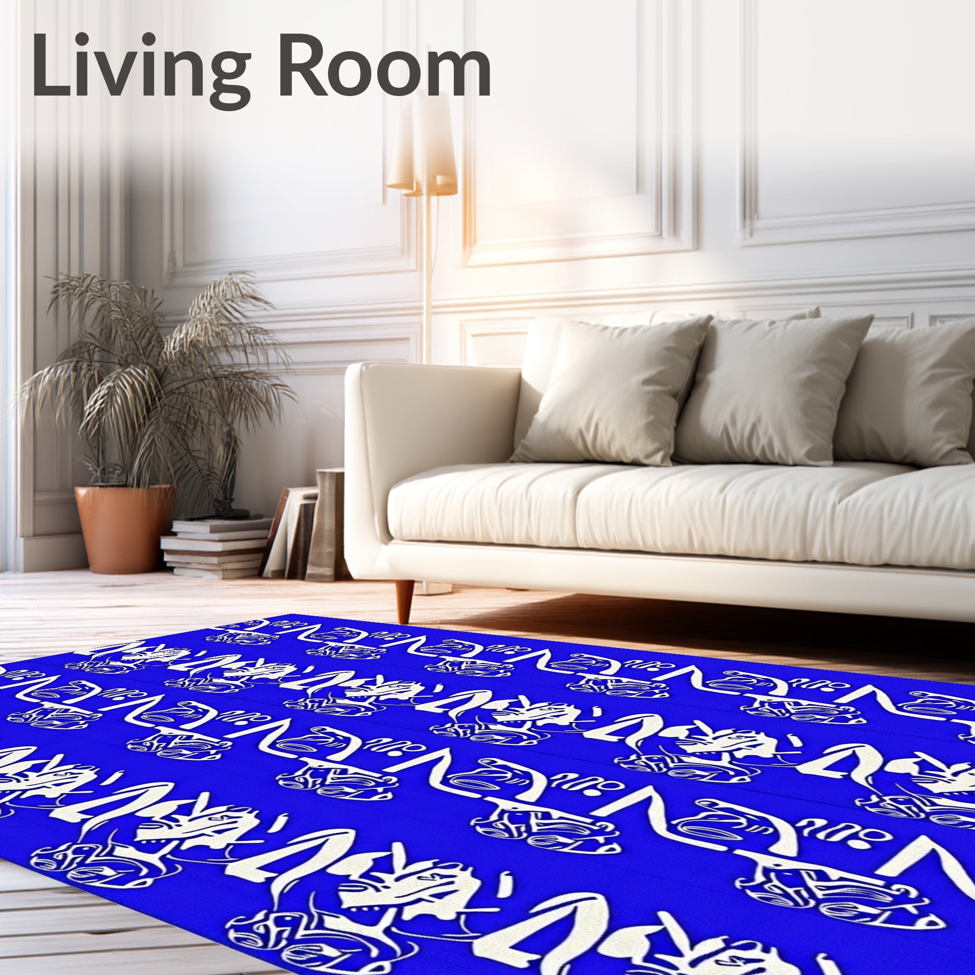 Bold Abstract Blue White Figure Repeats Rug