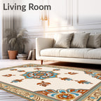 Vintage Teal Orange Floral Medallion Rug