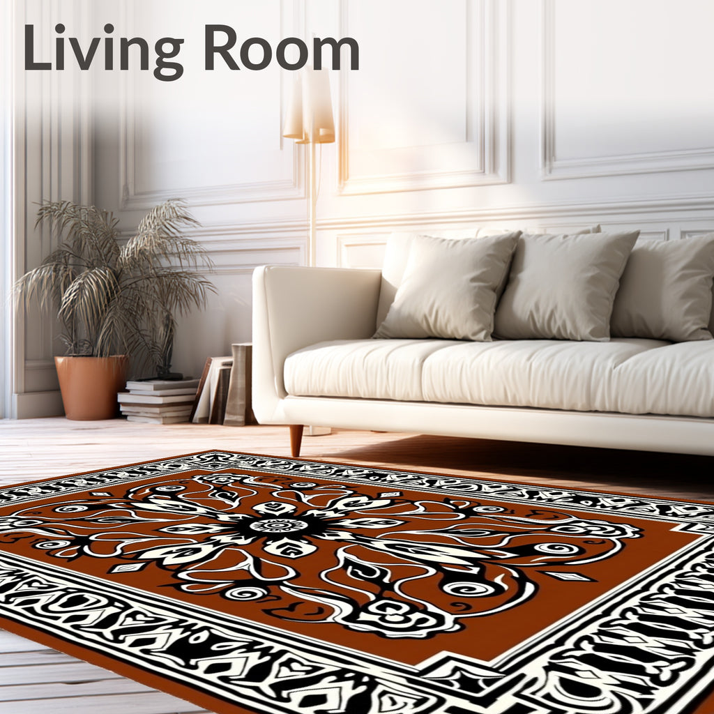 Rich Brown Floral Scroll Medallion Rug