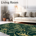 Deep Green Botanical Swirl Leaf Rug
