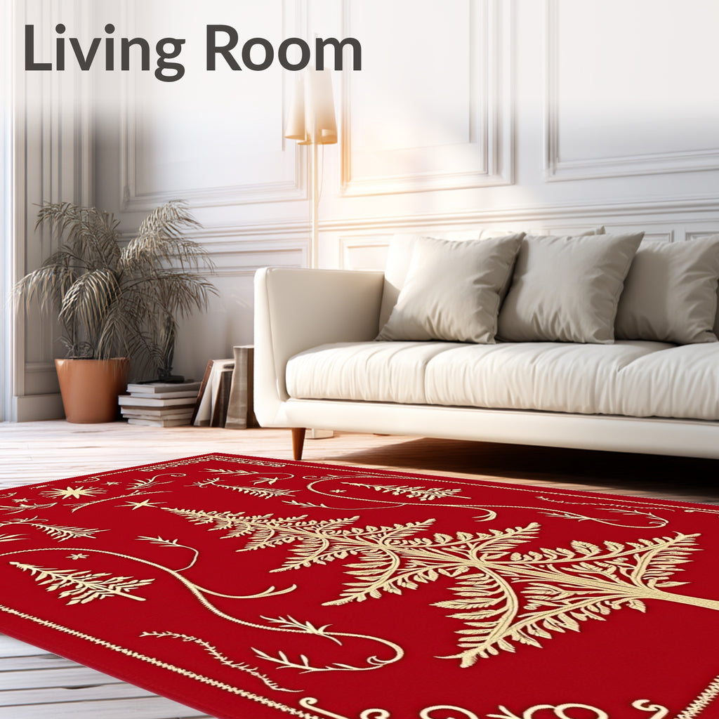 Crimson Gold Festive Tree Garland Rug