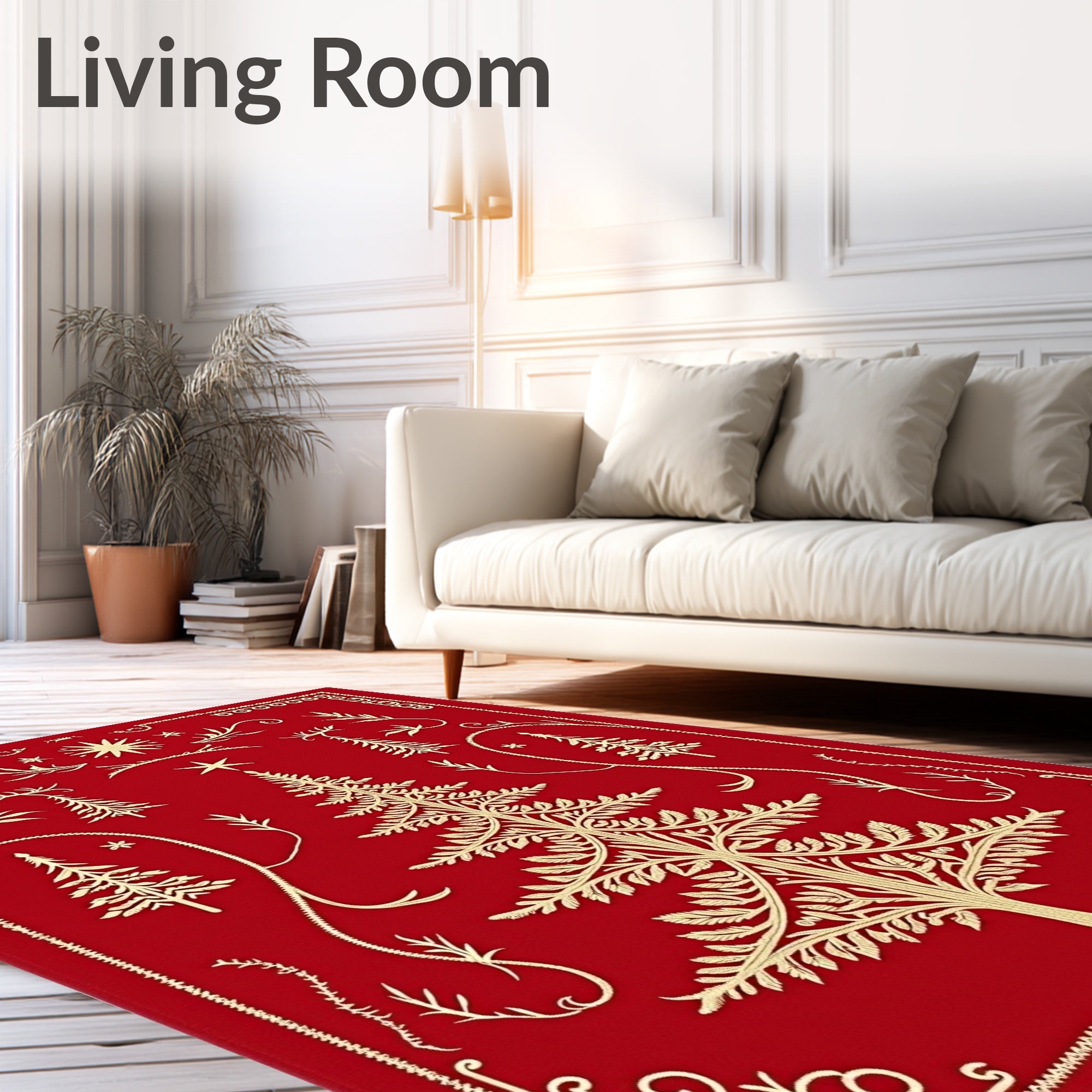 Crimson Gold Festive Tree Garland Rug