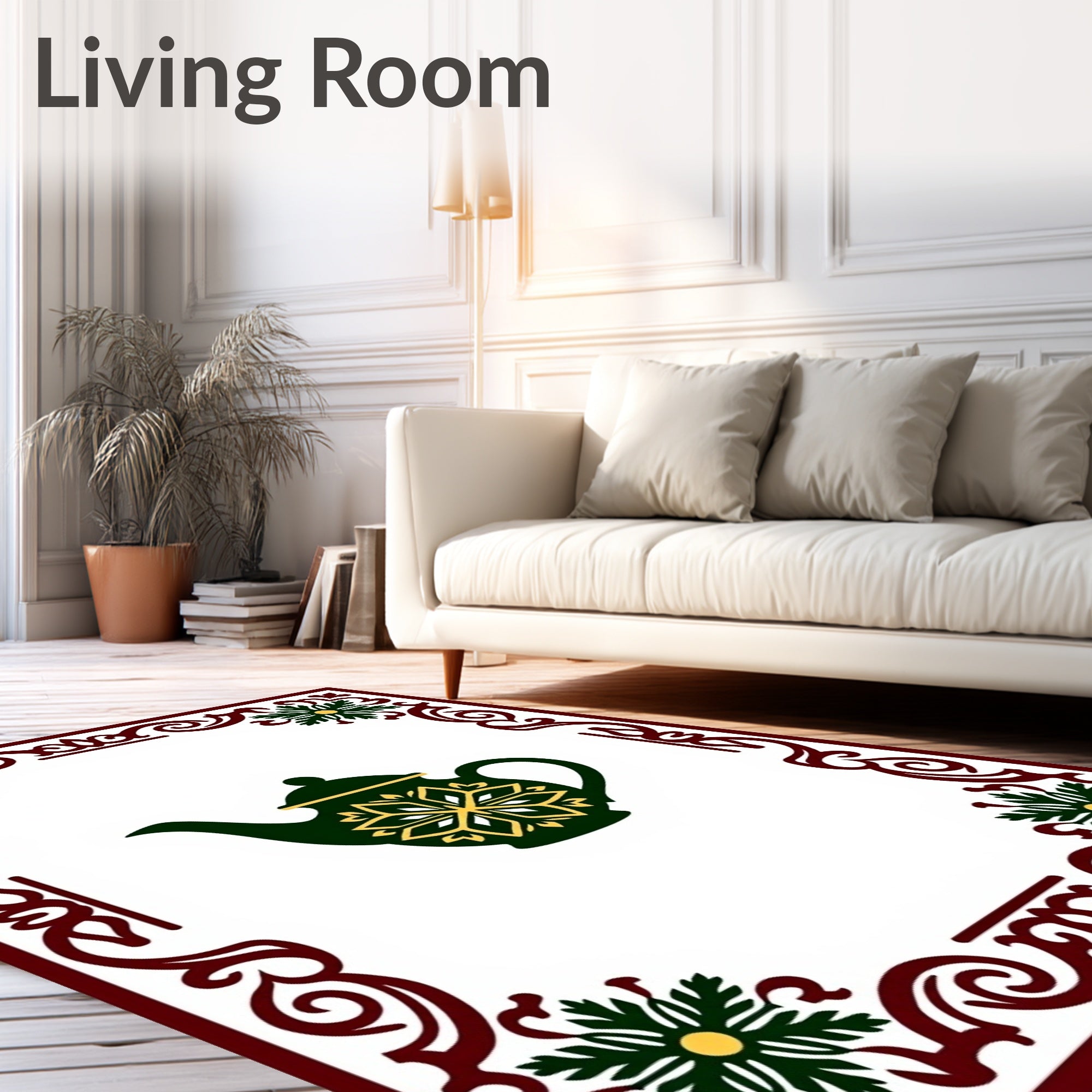 Ornate Teapot Green Gold Border Rug