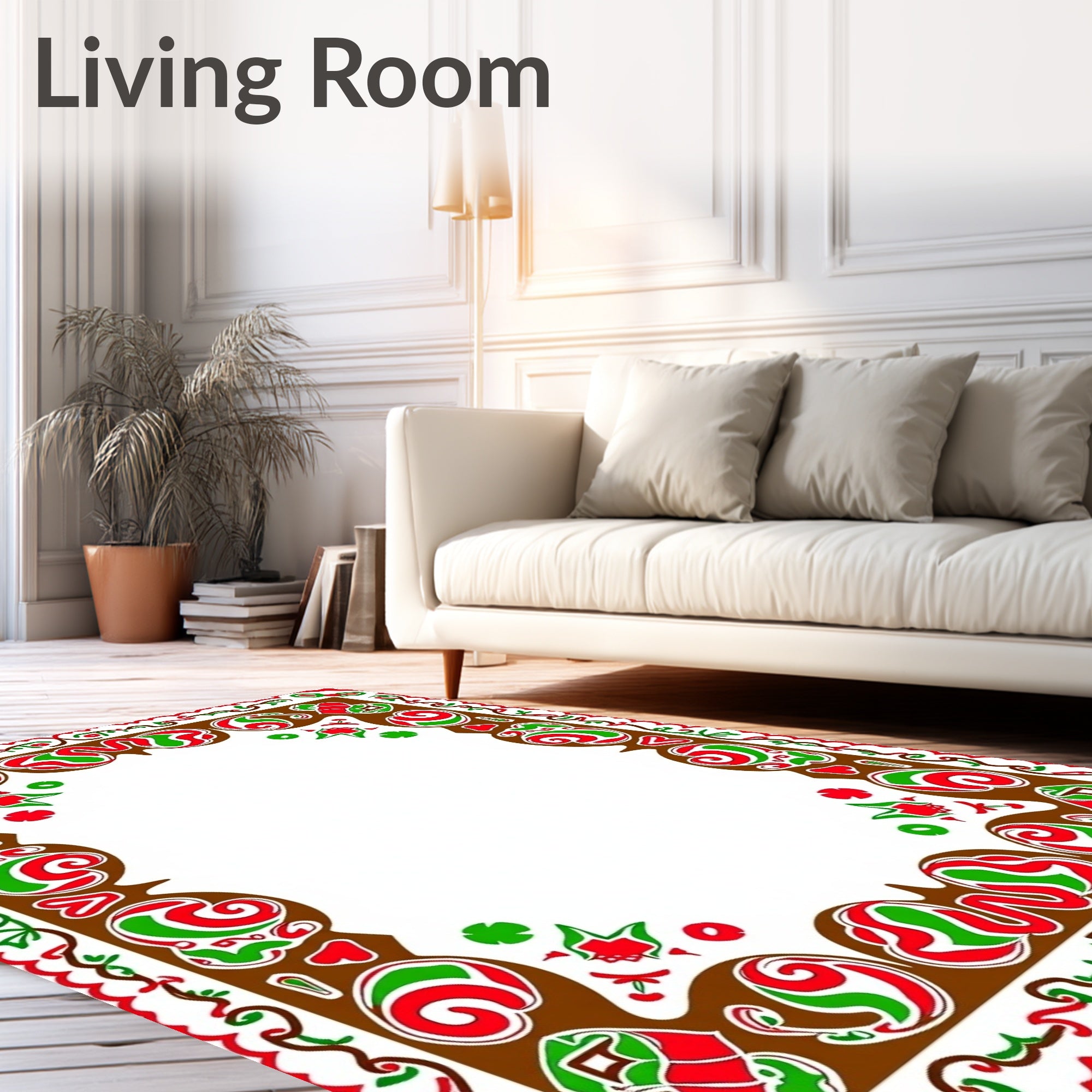 Festive Swirl Heart Holly Cluster Rug