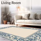 Ornate Blue Floral Scrollwork Centerpiece Rug