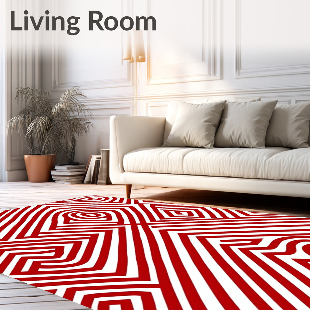 Crimson Swirl Linear Labyrinth Rug
