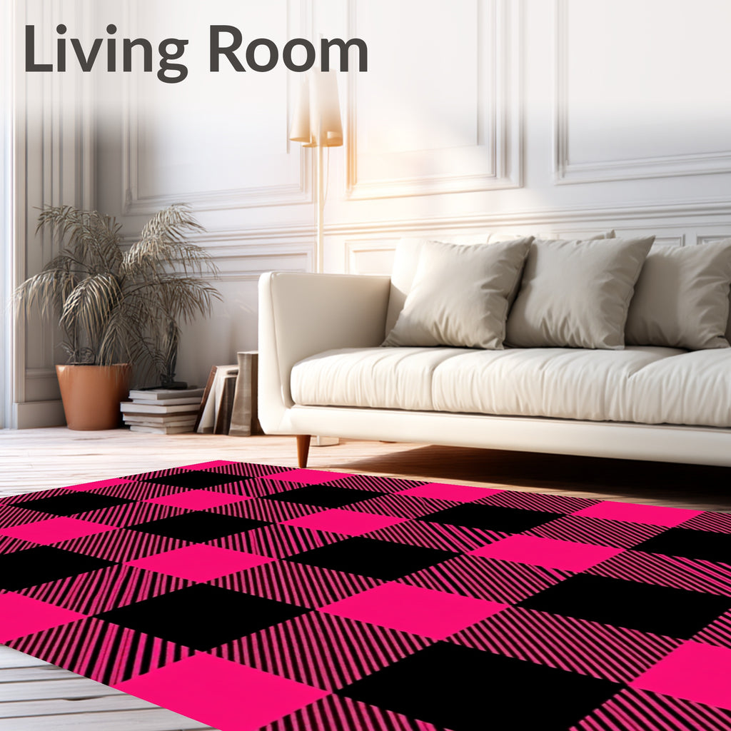 Hot Pink Black Buffalo Check Rug
