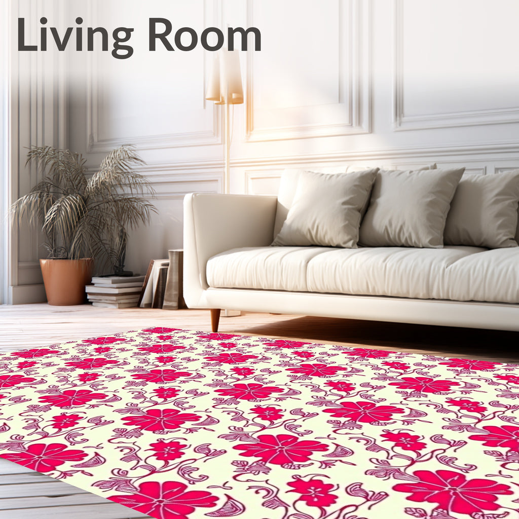 Crimson Floral Vines Repeat Rug
