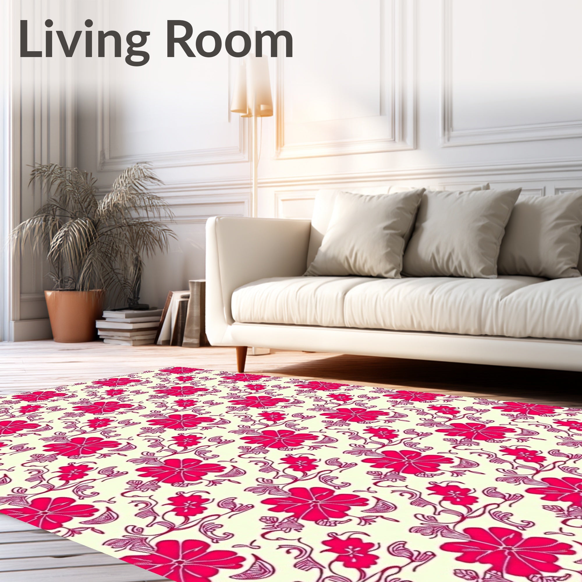Crimson Floral Vines Repeat Rug