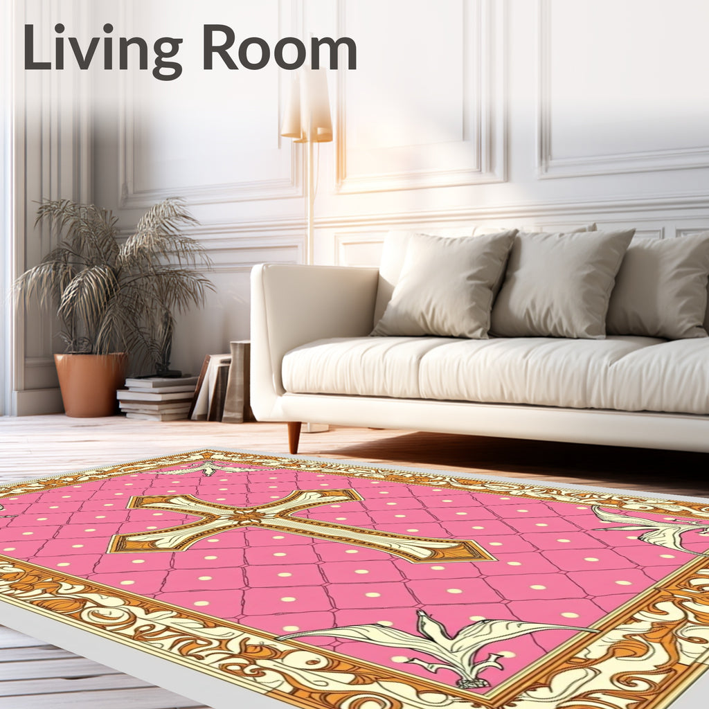 Baroque Pink Gold Cross Garland Rug