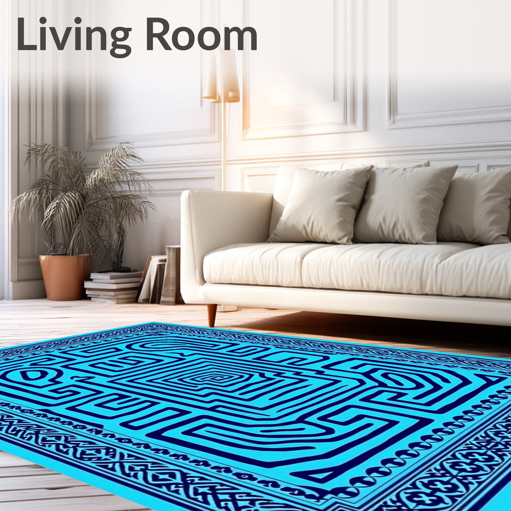 Vibrant Aqua Maze Border Rug