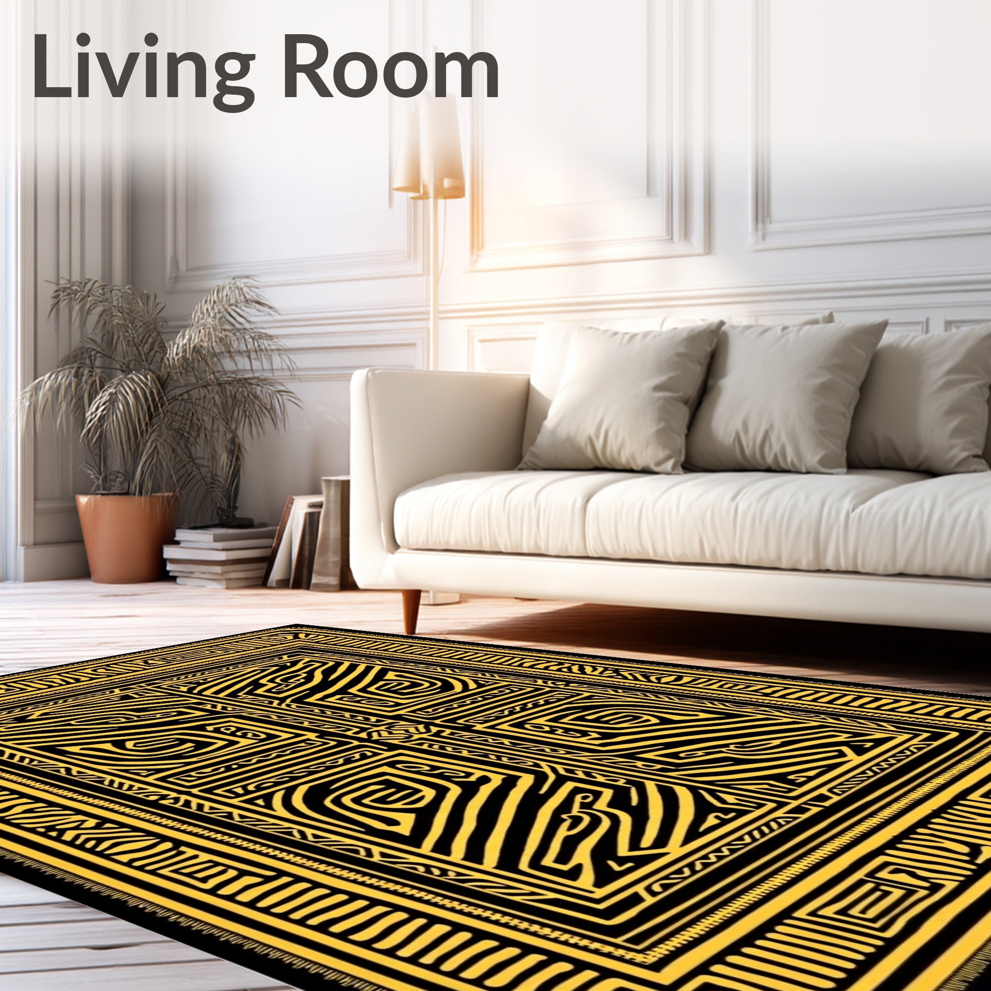 Golden Black Abstract Maze Rug