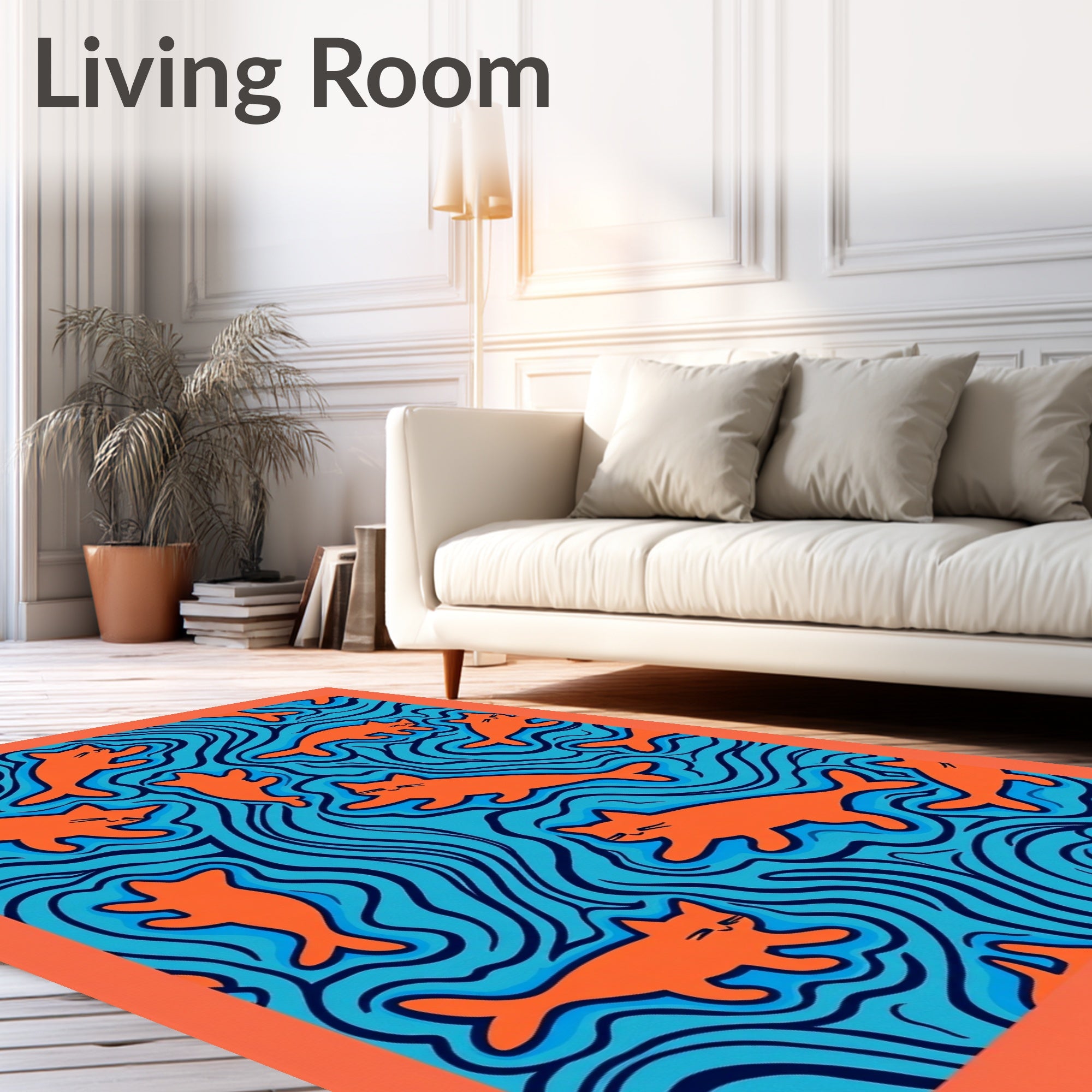 Orange Cats Aquatic Whimsical Flow Rug