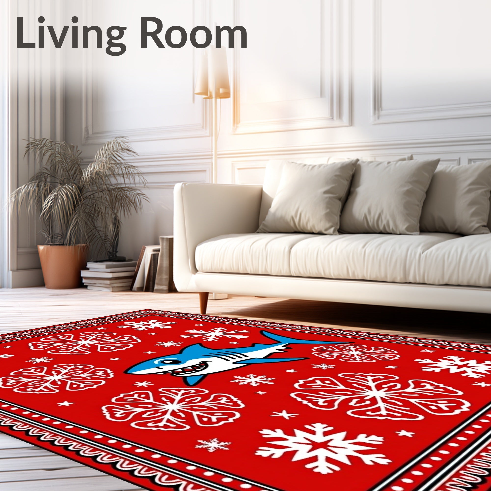 Whimsical Blue Shark Snowflake Festivity Rug