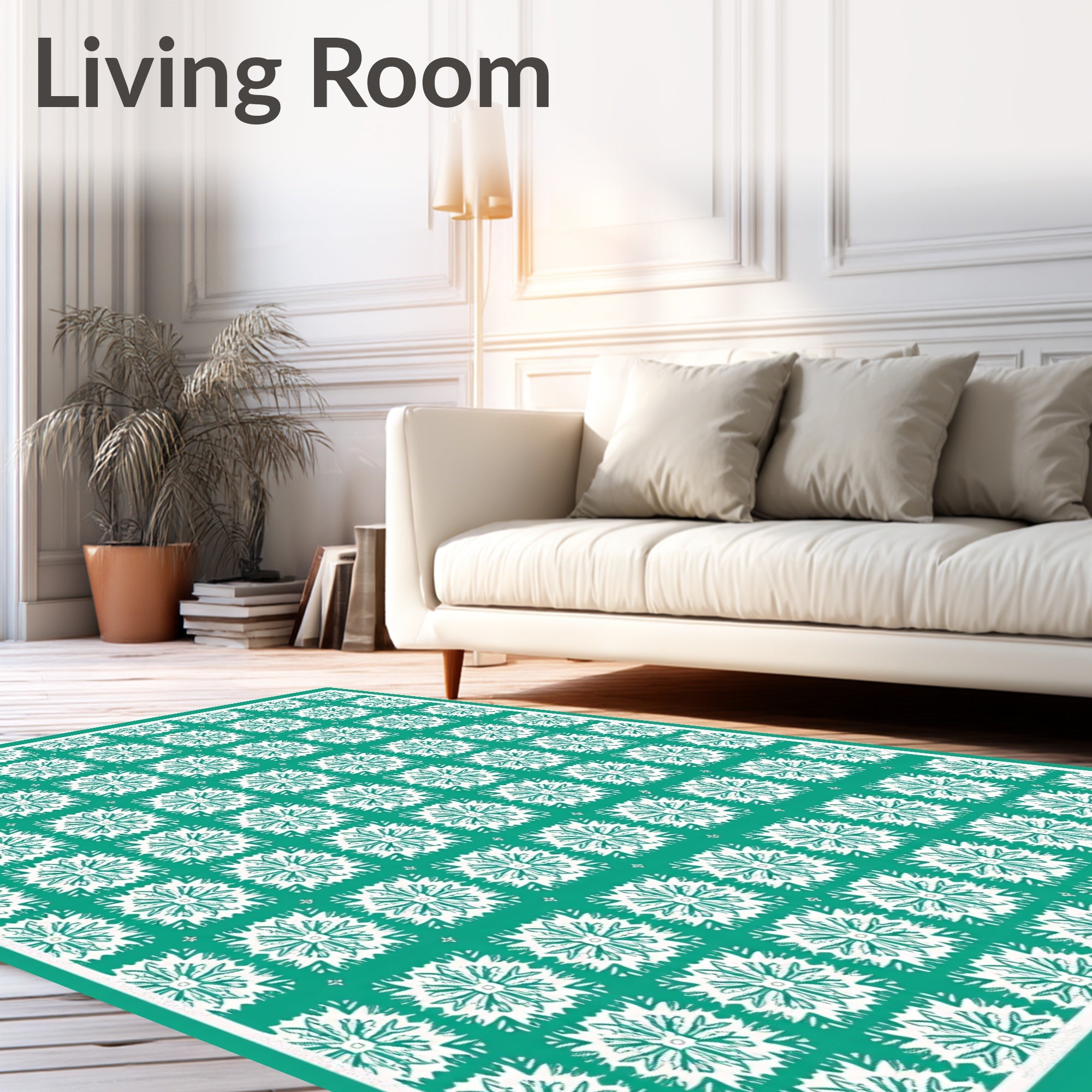 Teal White Repeating Floral Medallion Rug