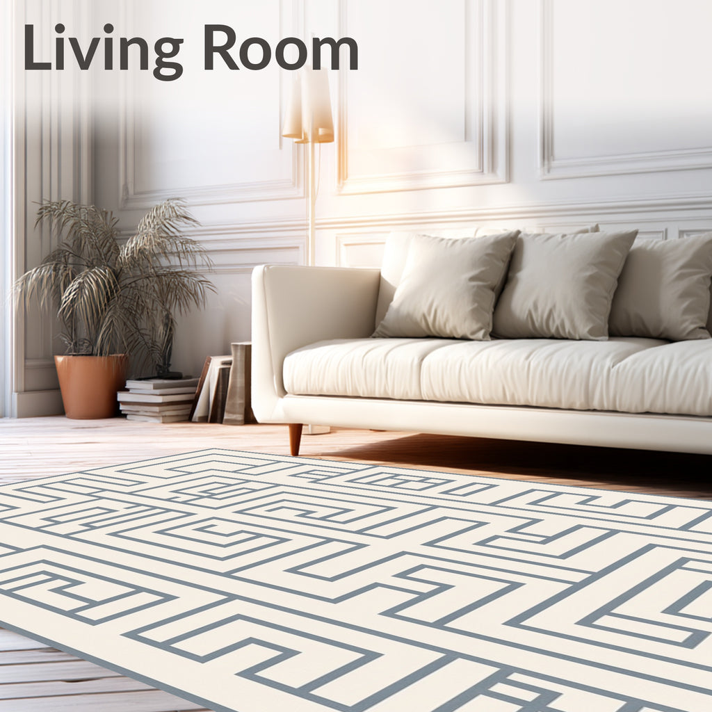 Gray Geometric Maze Art Deco Rug