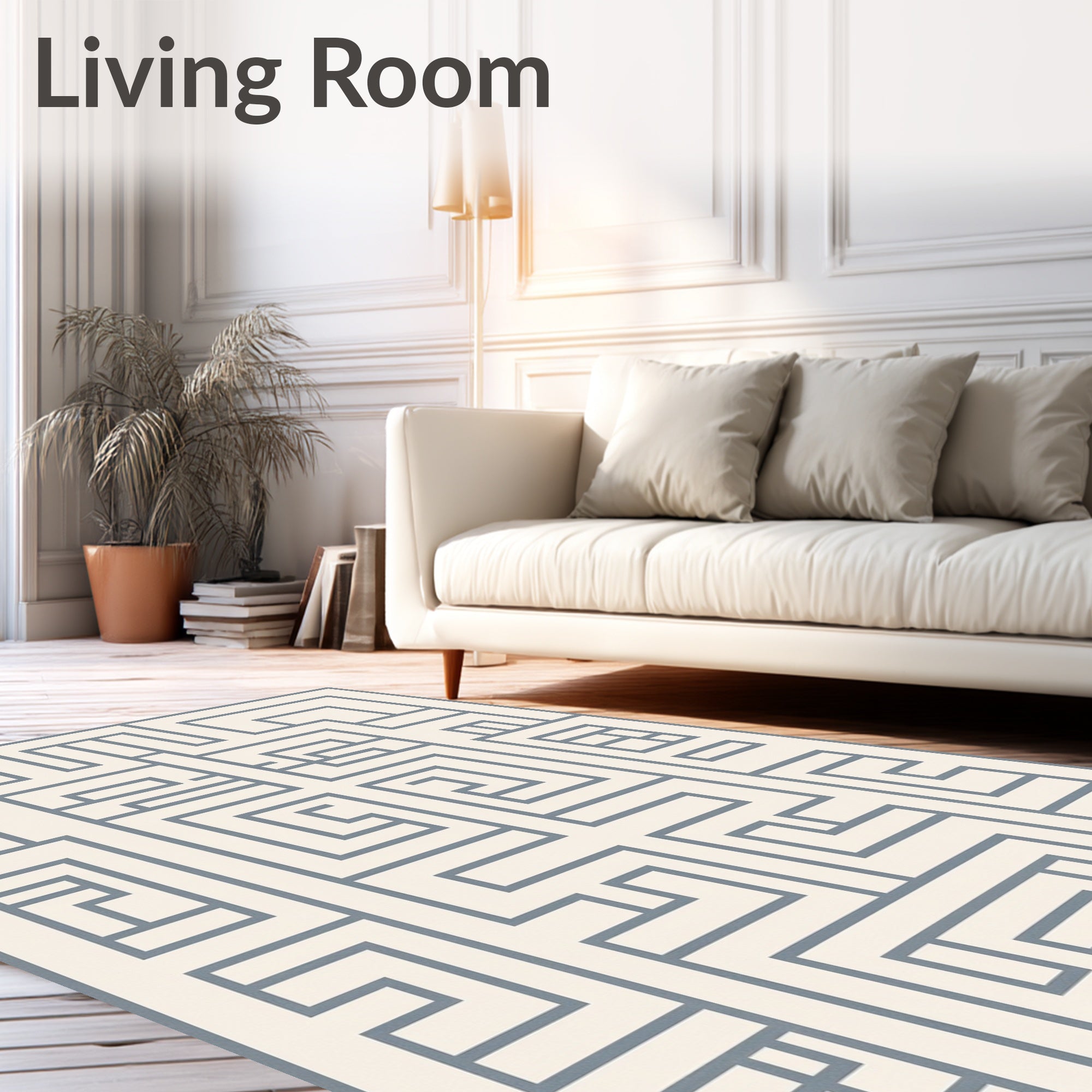 Gray Geometric Maze Art Deco Rug