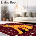 Orange Tabby Cat Snowflake Border Rug