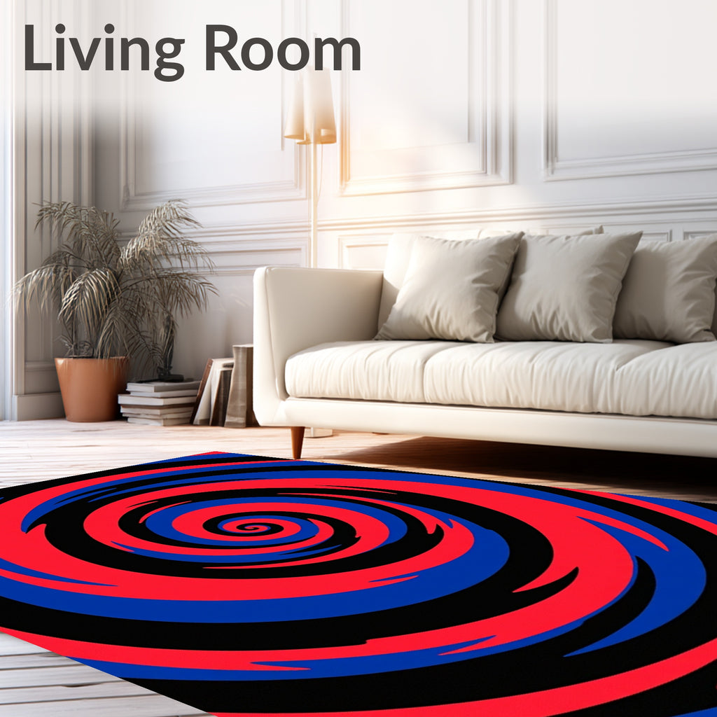 Crimson Blue Black Swirling Vortex Rug