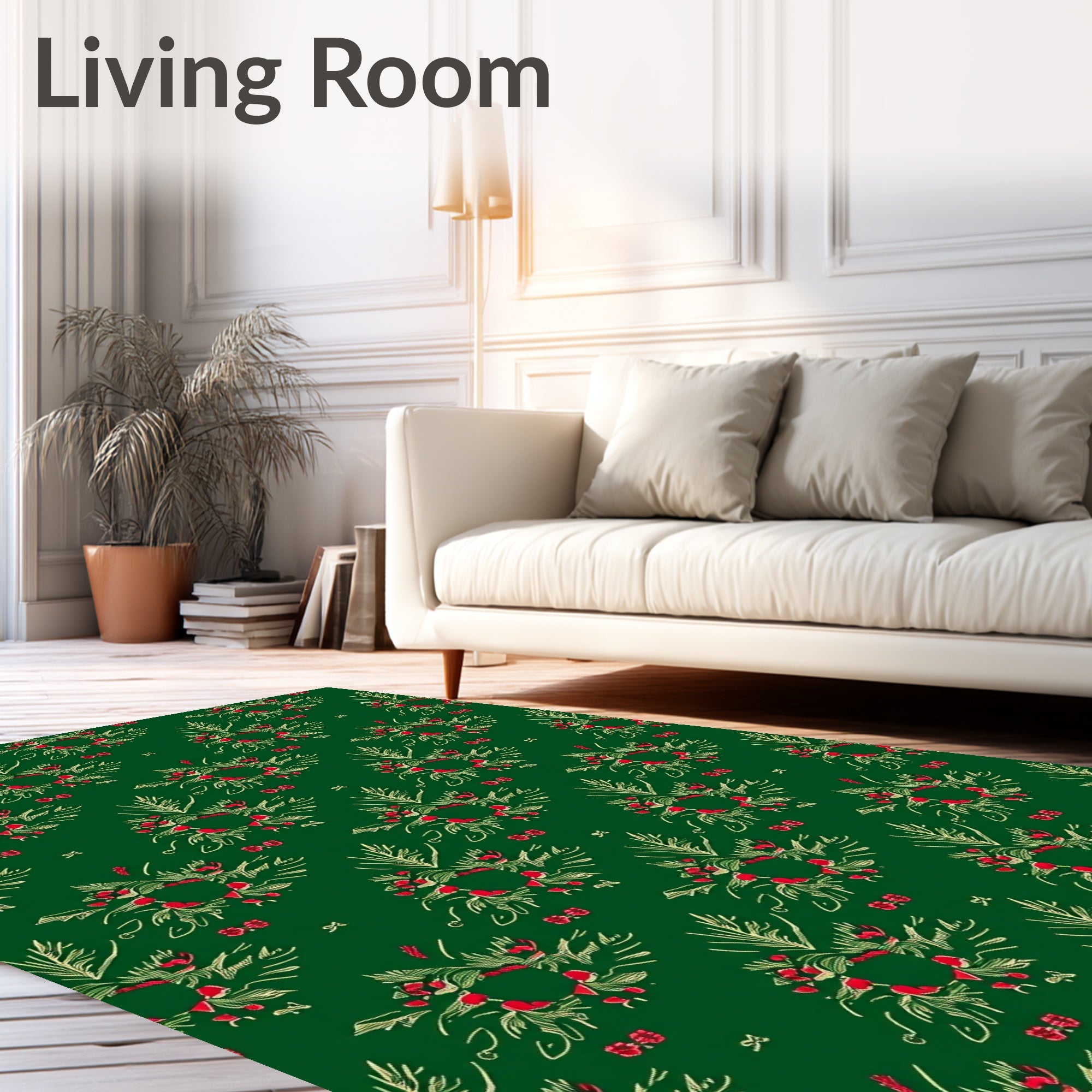 Crimson Bow Wreath Evergreen Repeating Rug