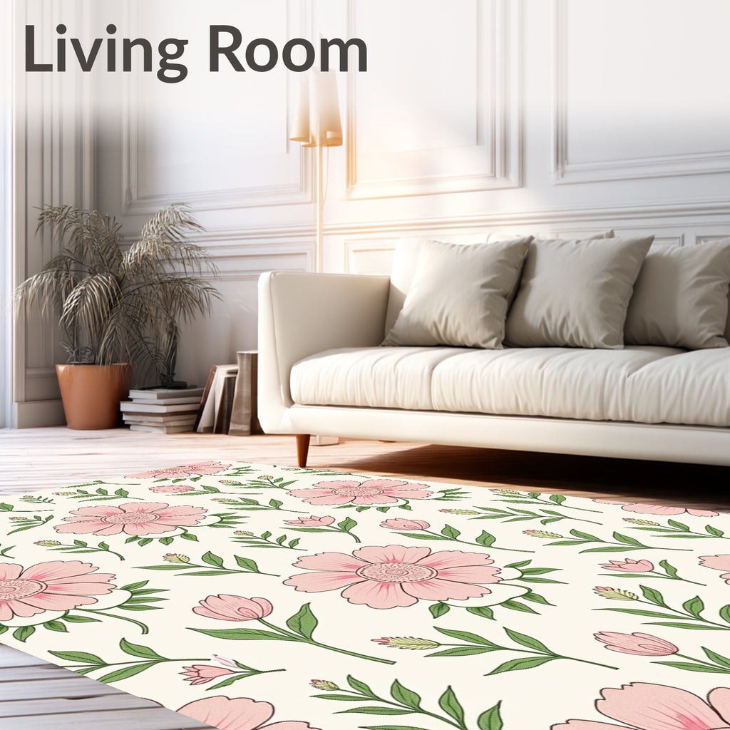 Pink Floral Garden Branches Rug