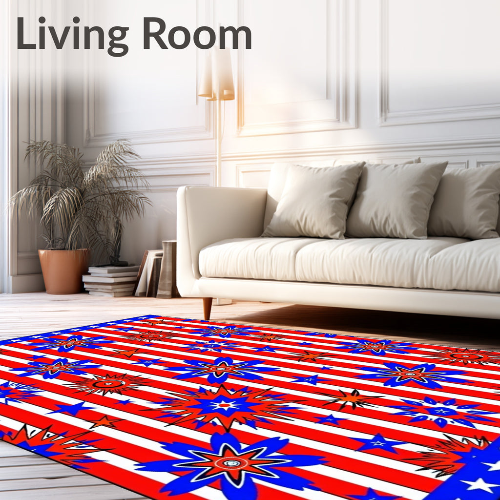Red White Blue Starburst Stripes Rug