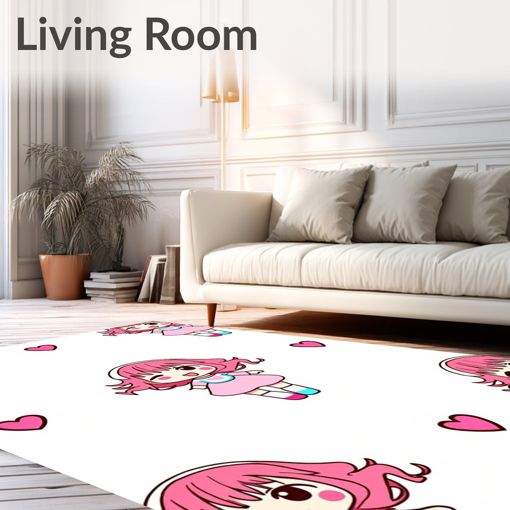 Cute Pink Chibi Hearts Repeat Rug