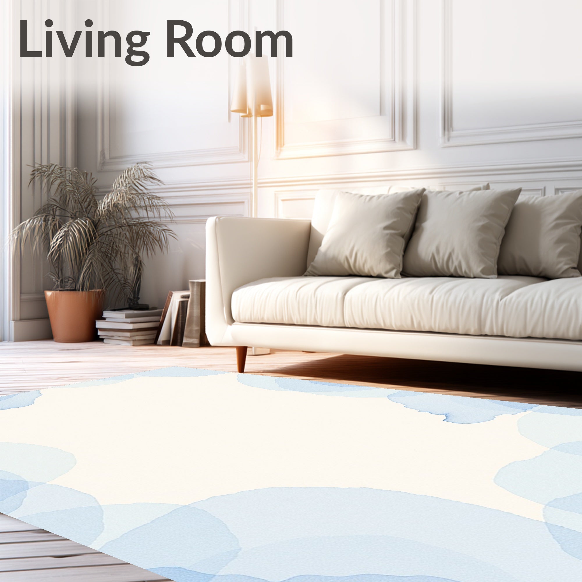 Soft Blue Watercolor Circles Frame Rug