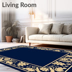Navy Floral Scroll Border Rug