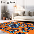 Bold Orange Sapphire Blossom Artwork Rug