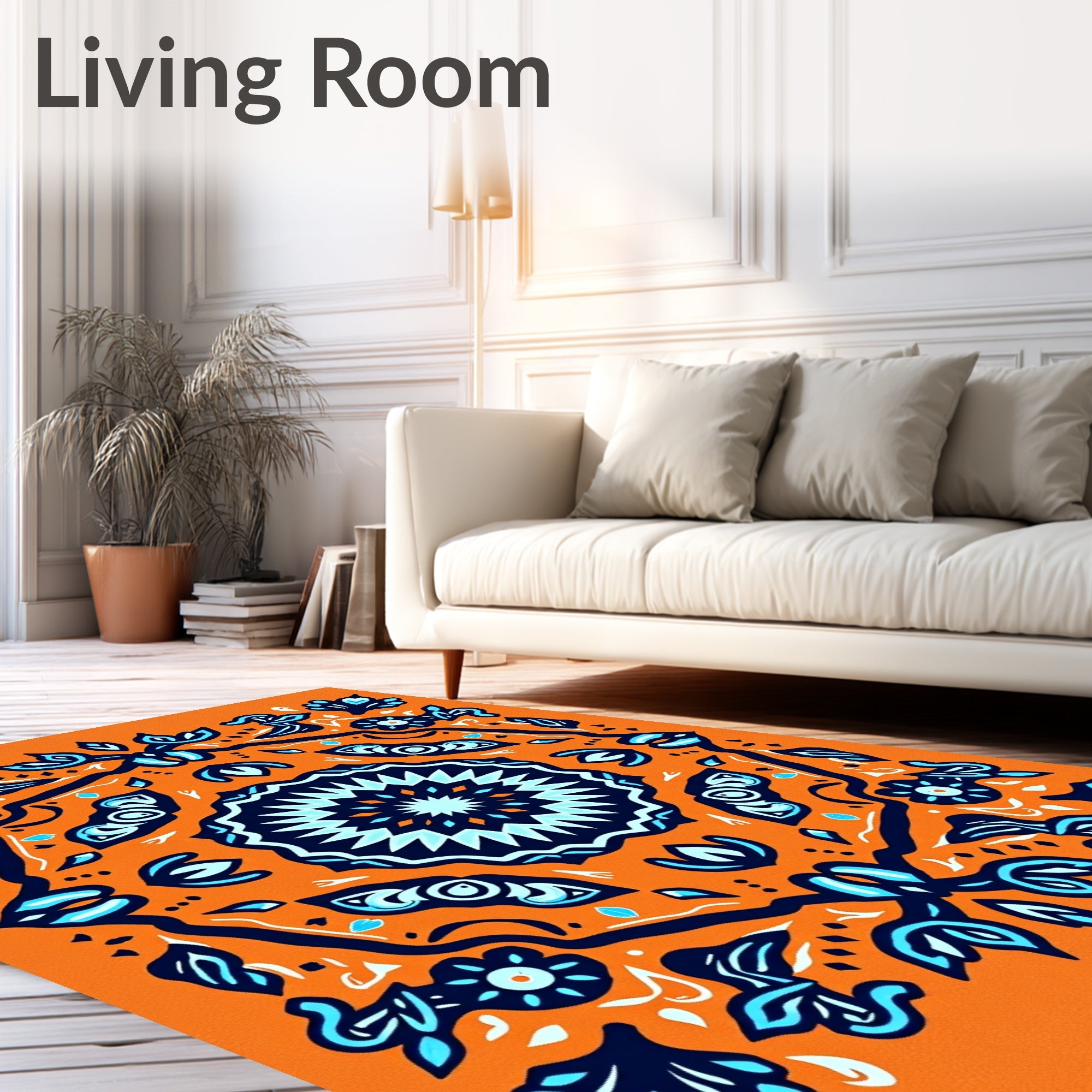 Bold Orange Sapphire Blossom Artwork Rug